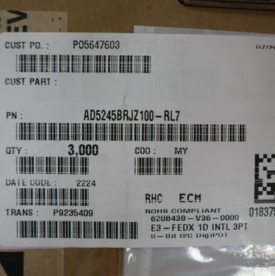 AD5245BRJZ100-RL7 Digital Potentiometer 293D225X0016A2T G691L308T73UF 256 Position I2C Compatible Digital Potentiometer